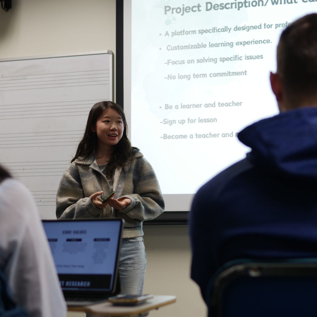 A student gives a presentation.