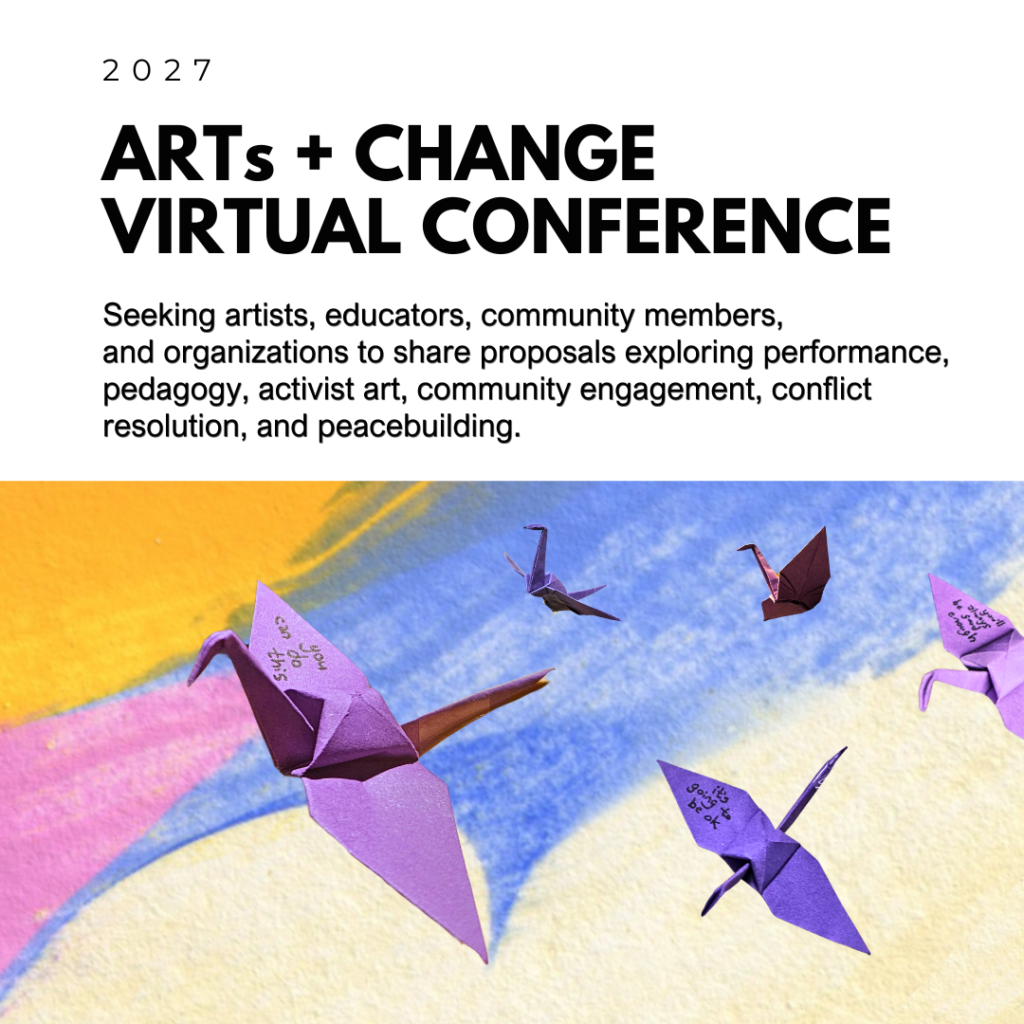 Featured origami artwork by student artist Alyssa Cai. “Wishing Cranes” (2026) features 50 purple cranes with affirmations in unexpected places, blending personal ritual with acts of kindness to inspire unexpected joy. 